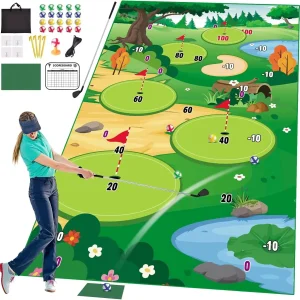 Practice Training Indoor Outdoor Hitting Golf Mat 20-Balls for Kids Adults Play Stick Chip Set