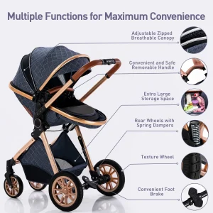 Luxury Baby Stroller 3 in 1 Can Sit, Lie Portable Pushchair Baby Cradel Infant Carrier